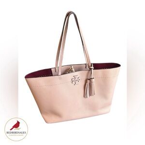 Tory Burch Leather Tote with Tassels in blush